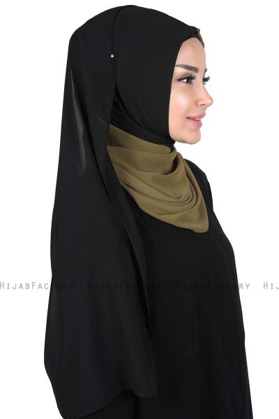 Ylva - Khaki & Zwart Praktisch Chiffon Hijab