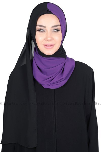 Ylva - Purper & Zwart Praktisch Chiffon Hijab