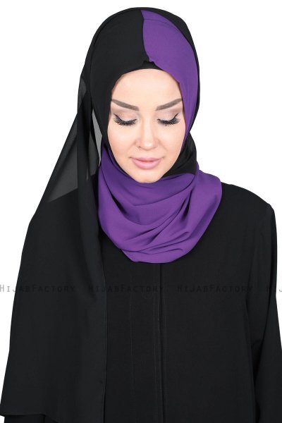 Ylva - Purper & Zwart Praktisch Chiffon Hijab