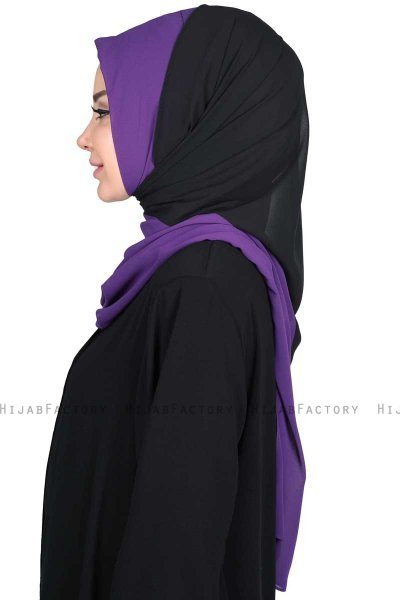 Ylva - Purper & Zwart Praktisch Chiffon Hijab