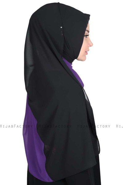 Ylva - Purper & Zwart Praktisch Chiffon Hijab