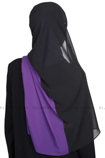 Ylva - Purper & Zwart Praktisch Chiffon Hijab