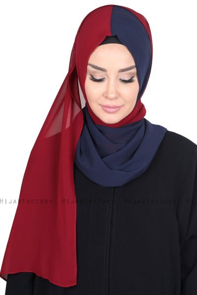 Ylva - Marineblauw & Bordeaux Praktisch Chiffon Hijab
