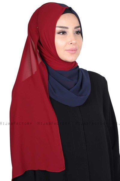 Ylva - Marineblauw & Bordeaux Praktisch Chiffon Hijab