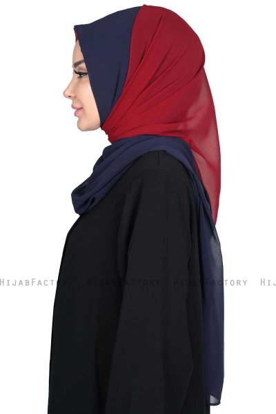 Ylva - Marineblauw & Bordeaux Praktisch Chiffon Hijab