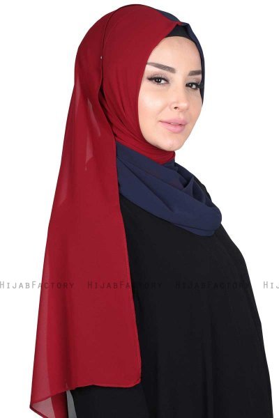 Ylva - Marineblauw & Bordeaux Praktisch Chiffon Hijab