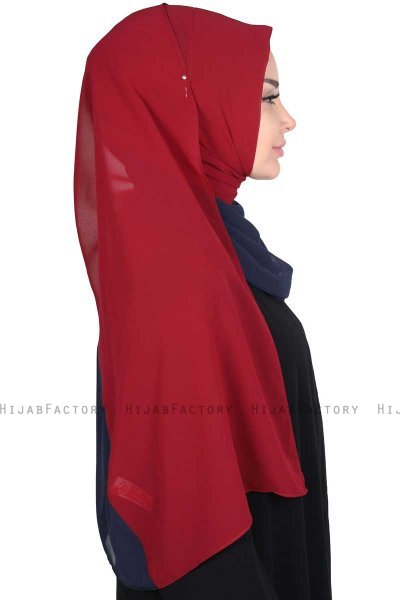 Ylva - Marineblauw & Bordeaux Praktisch Chiffon Hijab