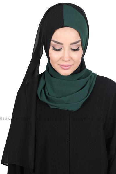Ylva - Donkergroen & Zwart Praktisch Chiffon Hijab