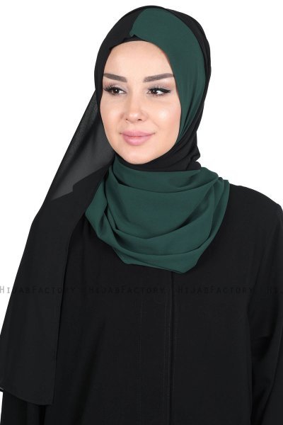 Ylva - Donkergroen & Zwart Praktisch Chiffon Hijab