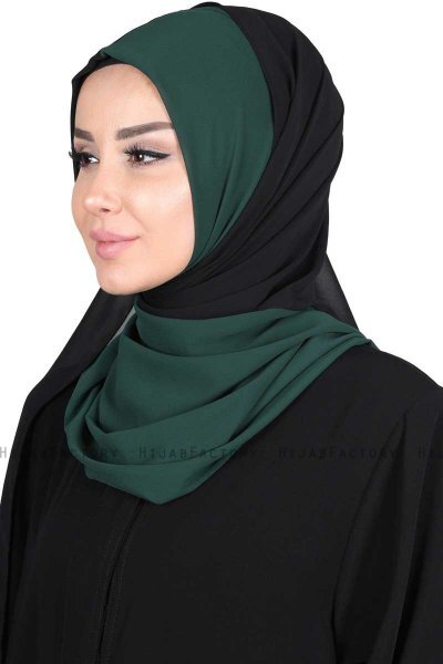 Ylva - Donkergroen & Zwart Praktisch Chiffon Hijab