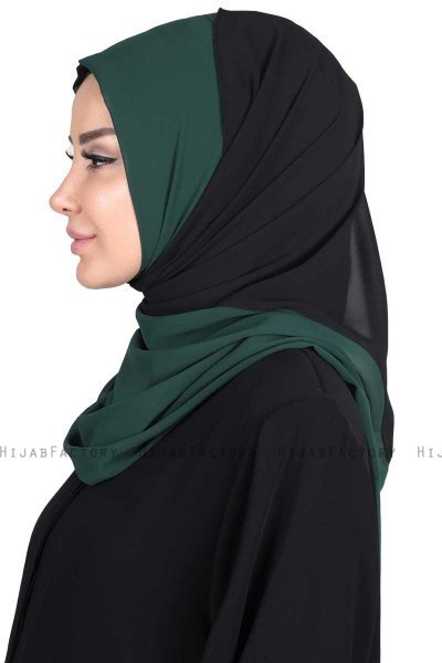 Ylva - Donkergroen & Zwart Praktisch Chiffon Hijab