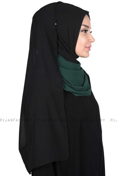 Ylva - Donkergroen & Zwart Praktisch Chiffon Hijab