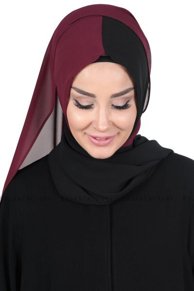 Ylva - Pruim & Zwart Praktisch Chiffon Hijab