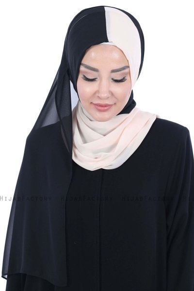 Ylva - Zwart & Beige Praktisch Chiffon Hijab