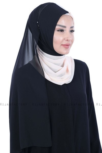 Ylva - Zwart & Beige Praktisch Chiffon Hijab