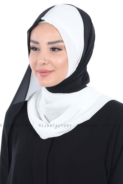 Ylva - Wit & Zwart Praktisch Chiffon Hijab
