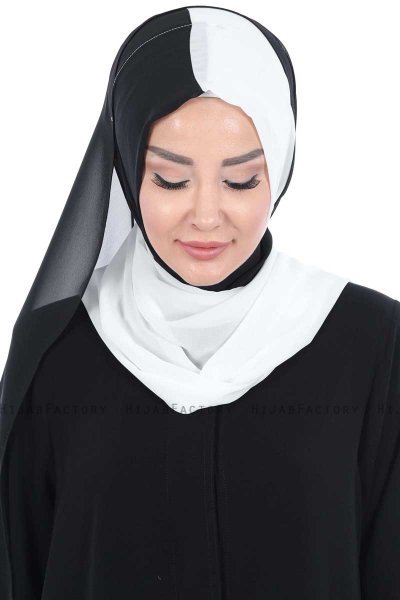 Ylva - Wit & Zwart Praktisch Chiffon Hijab
