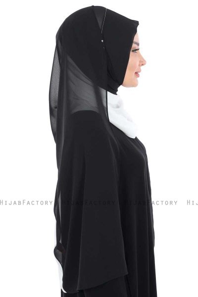 Ylva - Wit & Zwart Praktisch Chiffon Hijab