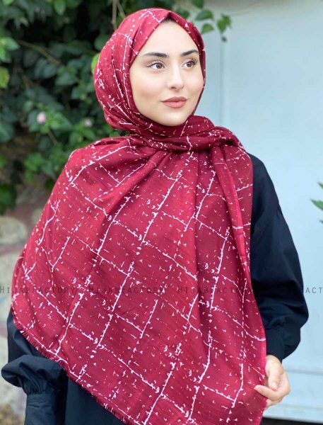 Zakiyah - Katoenen Hijab In Bordeaux Patroon