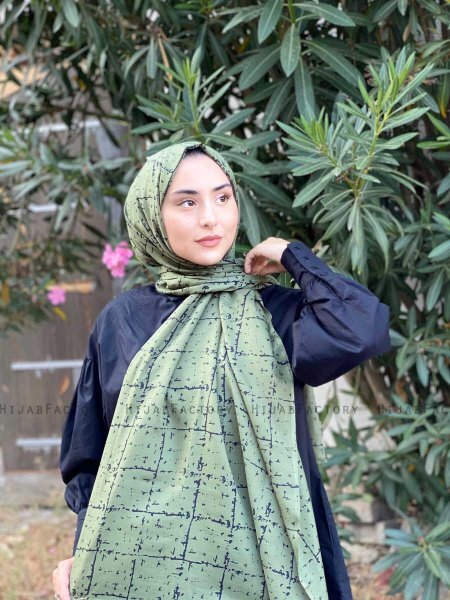 Zakiyah - Katoenen Hijab In Khaki Patroon
