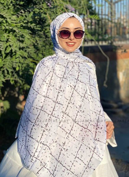Zakiyah - Katoenen Hijab In Wit Patroon