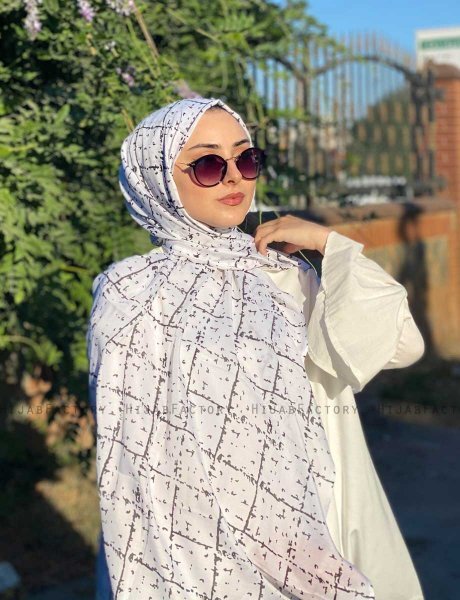Zakiyah - Katoenen Hijab In Wit Patroon